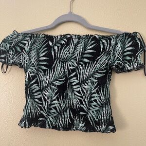 Forever 21 Black and Green Leaf Print Crop Top